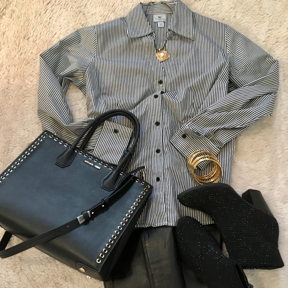 Pinstriped Long-Sleeved French Cuff Shirt